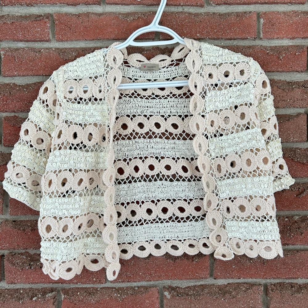 Crochet and sequin cropped short sleeve cardigan - Picture 1 of 4